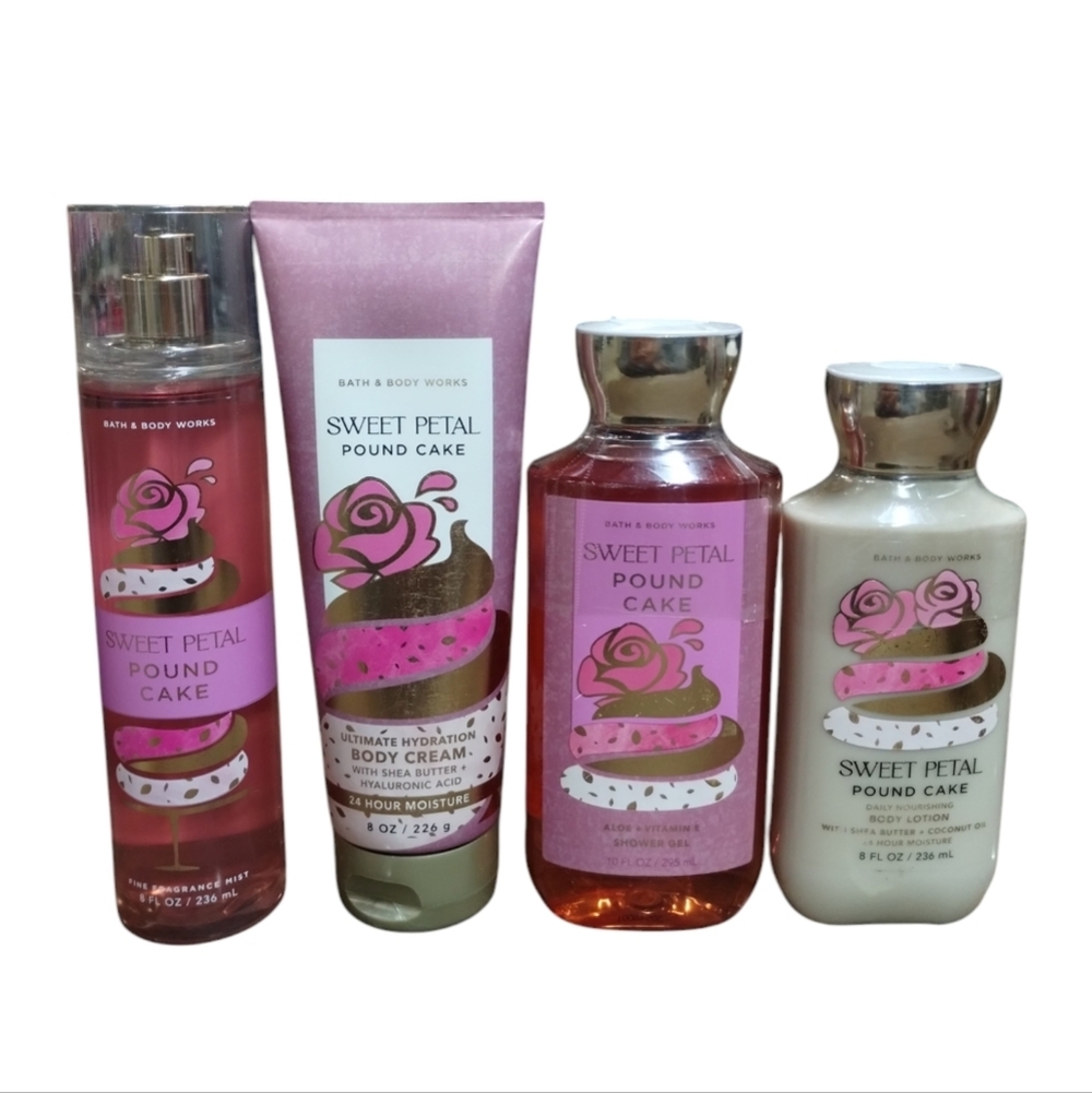 RARE Bath and Body Works DISCONTINUED 4pcs Bundle‎ SWEET PETAL POUND CAKE Mist +